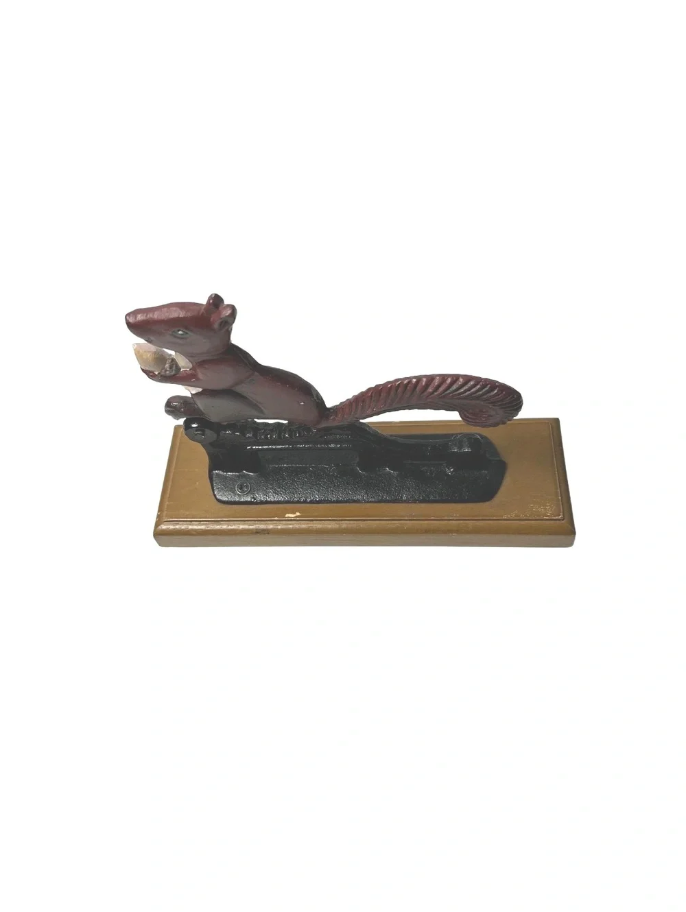 Vintage Cast Iron Squirrel Nutcracker on Wooden Base